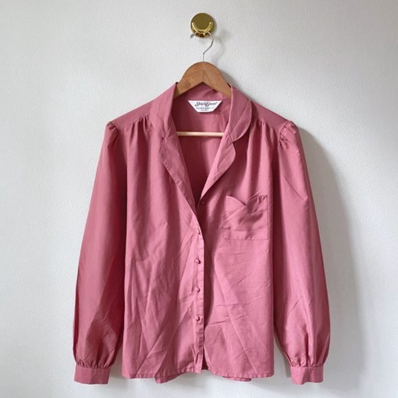 Vintage Dusty Rose Scalloped Button Down Blouse - Picture 2 of 5